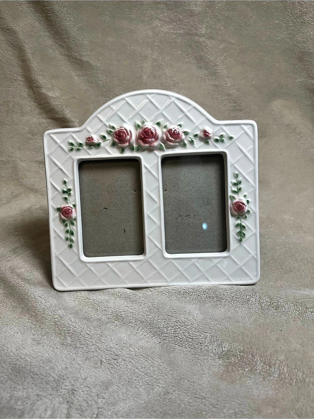White & Pink Floral Double Picture Frame